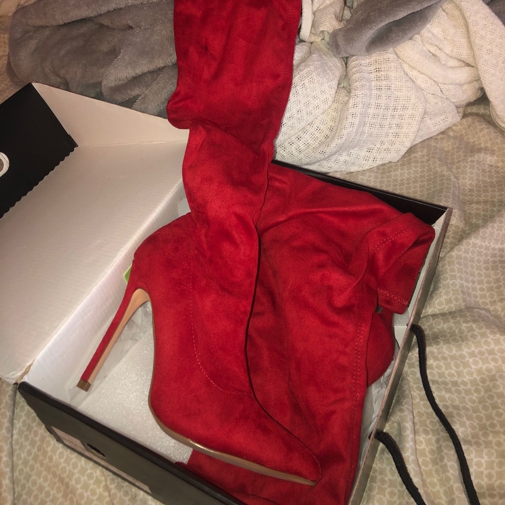 Red Over the Knee High Heel Boot